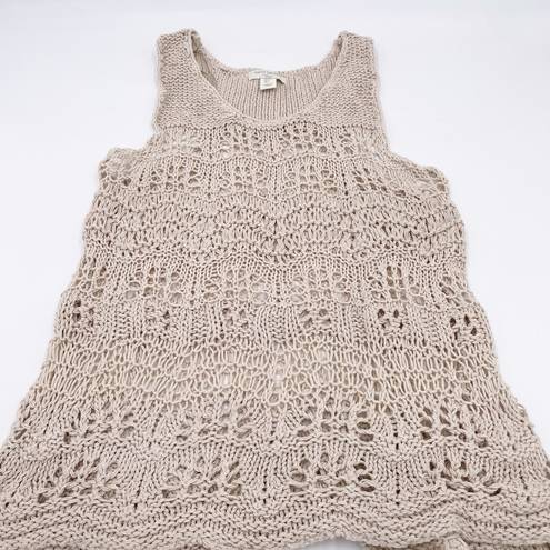 Saint Tropez West  Boho Linen Cotton Open Knit Crochet Tank Top Beige Size Small