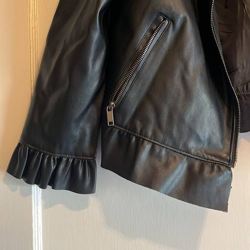 Catherine Malandrino  | Black Pleather Ruffled Leather Jacket Size 12