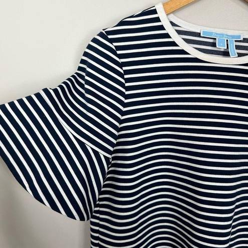 Draper James Navy Blue Stripe Ruffle Short SleeveT Shirt Small