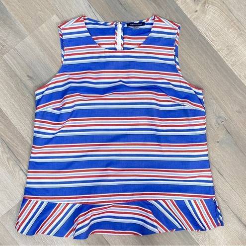 Tommy Hilfiger  Striped Peplum Hem Sleeveless Blouse Medium Tank Top Blue Red