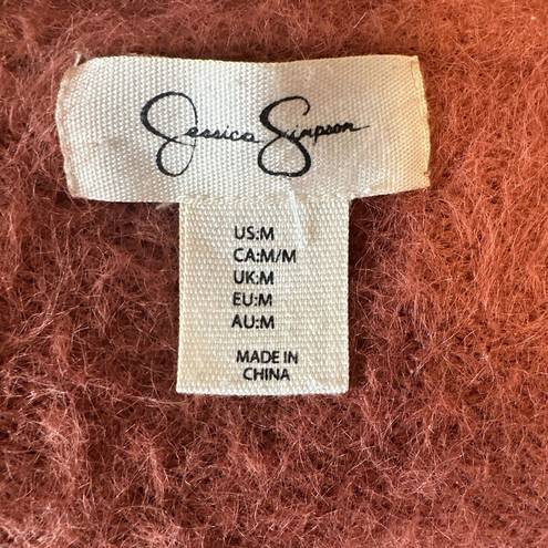 Jessica Simpson  Womens Duster Sweater M Medium Fuzzy Terracotta Brown Pockets