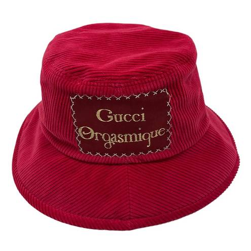 Gucci  New Red Corduroy Cotton “Orgasmique” Patch Bucket Hat