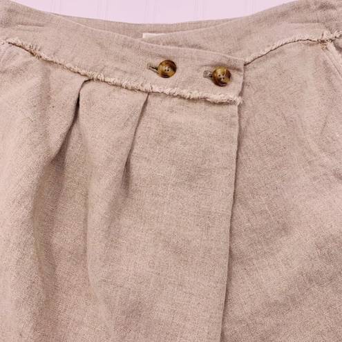 Michael Kors  Skirt Womans 6 Tan Raw Edge Linen Mini Pencil Faux Wrap Button