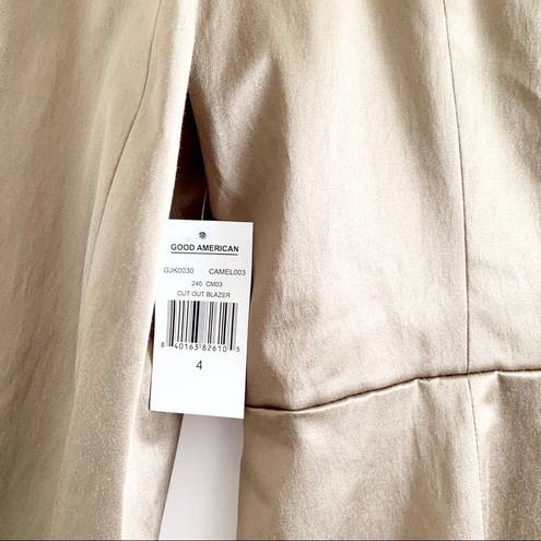 Good American  Fit and Flatter Sateen Blazer Tan Size 4 Cutout Pointed Lapel