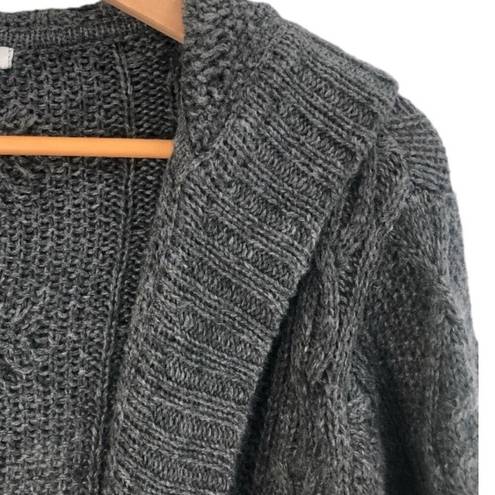 CAbi Womens  Cable Knit 610 Hooded Charcoal Alpaca Open Cardigan Sweater - Sz S