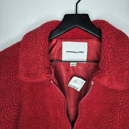 American Eagle  Sherpa Style Bomber Jacket in Red Size Small Oversized