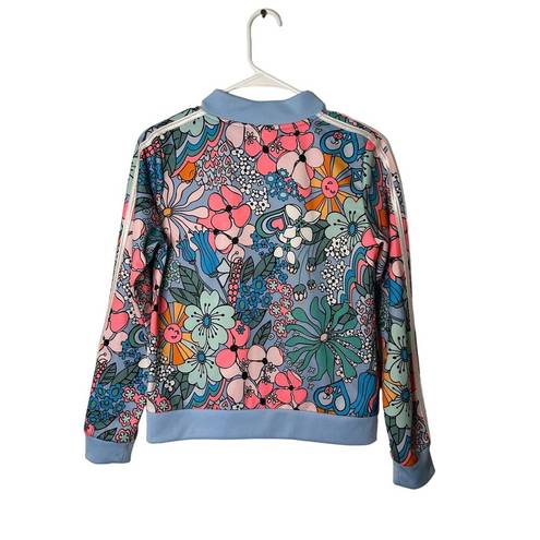 Adidas  Women Small Blue Pink Floral Tricot Jacket Lightweight Ribbed Girls XL