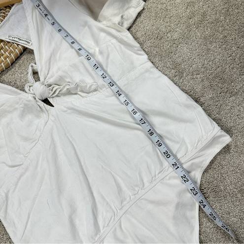 Abercrombie & Fitch  V-Neck Bodysuit Tie Front Smocked Linen Blend White Size XL