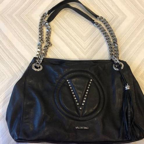 Mario Valentino Valentino by  Black Leather V Bag