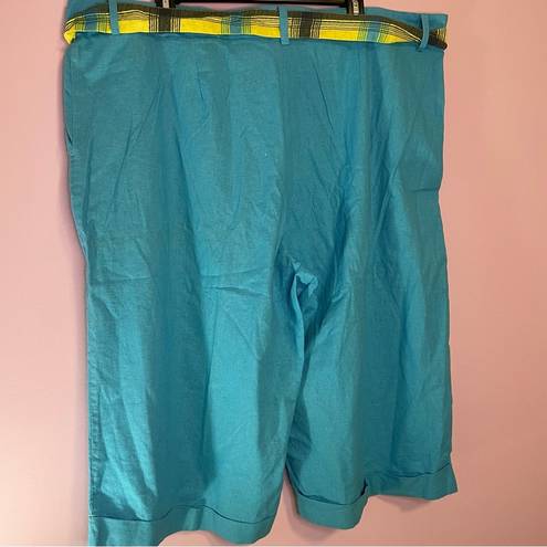 The Loft Design Blue Linen Blend Belted Bermuda Shorts 3X