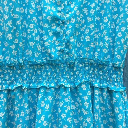 Sienna Sky  Women White Small Floral Aqua Blue Mini Dress Medium