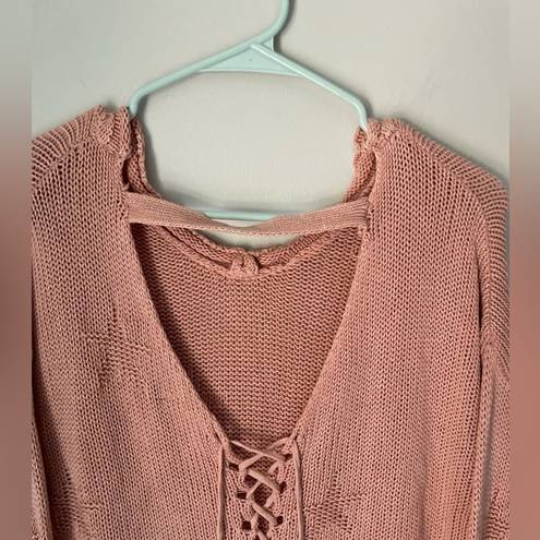 Vintage Havana  Pink Knit Oversized Star Sweater Size Small