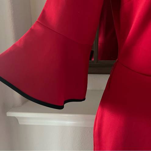 Krass&co NY &  Stretch Red Bell-Sleeve Dress w/Black Trim, Size M