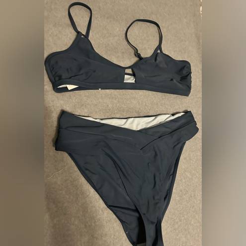 Cupshe NWT  Bikini Set Cut Out High Waisted V Cut Bottom Stone Blue size XL