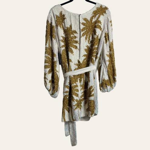 Retrofete Grace White Gold Sequin Palm Long Sleeve Mini Dress Size M Size M  - $625 New With Tags - From Sarah