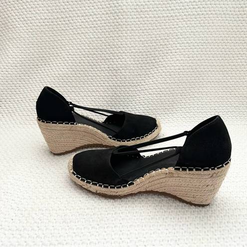 Eileen Fisher  Black Suede Yasmin Closed Toe Espadrille Platform Wedge 6.5 NWOB