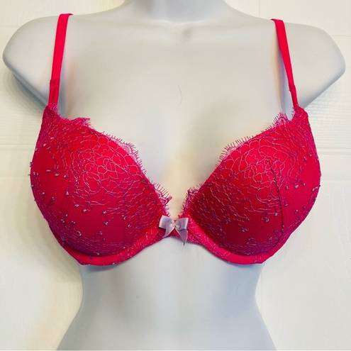 Victoria's Secret  Bombshell Plunge Super Push Up Bra Lace 36A add 2 Cups Pink