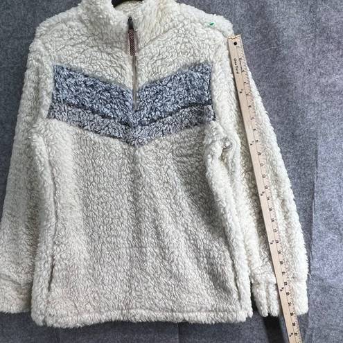 Weatherproof  Vintage Womens Faux Sherpa Pullover Sweater S Cream Chevron 1/4 Zip