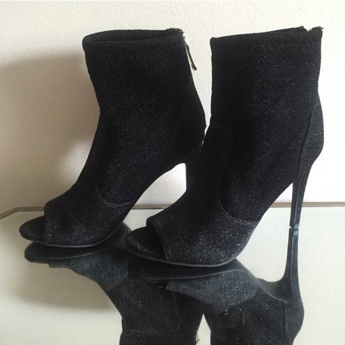 Guess Black Bex Glitter Peep Toe Sock Stiletto Heel Booties NEW