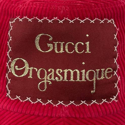 Gucci  New Red Corduroy Cotton “Orgasmique” Patch Bucket Hat