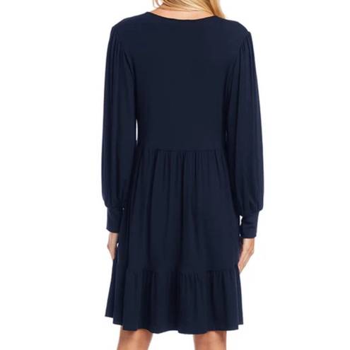 Karen Kane NWT  Long Sleeve Tiered Dress Navy Blue V Neck Women’s Size Large NEW