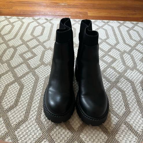 Madden Girl Black Chunky Lug Sole Black Heeled Ankle Trash Boots Size 7