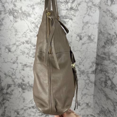 Kooba  Womens Pebbled Leather Large Tote Bag Purse Brown Gray Taupe Outer Pocket