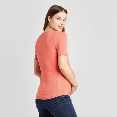 Isabel Maternity  Rib Top Large Short Sleeve Soft Stretch V-Neck Coral Lounge NWT