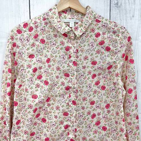 LC Lauren Conrad  MEDIUM Pink Floral Button Up Shirt Long Sleeve 100% Cotton