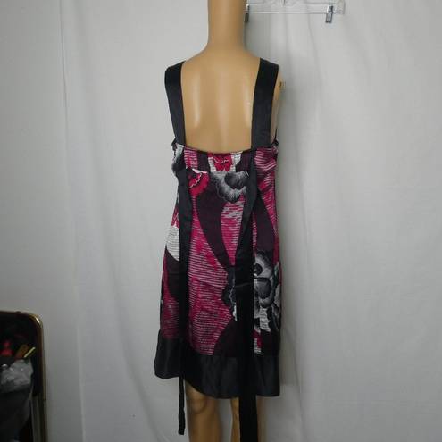 Ted Baker  London Floral Abstract Silk Mini Dress 2 Mod Print Striped Black Pink