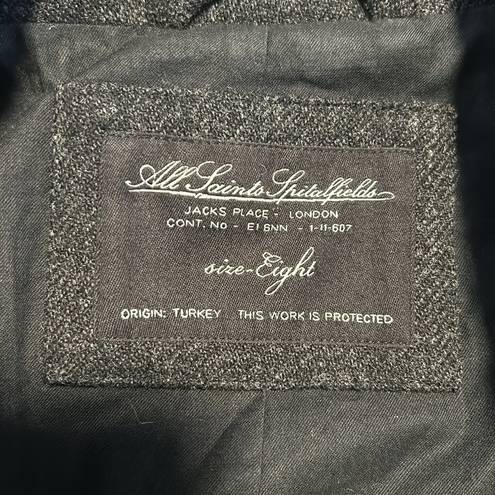 All Saints Spitalfields Boni Wool Double Breasted Pea coat Jacket size 8