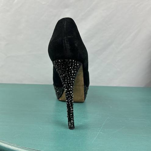 Brian Atwood B  black suede pumps heels crystals size 7.5