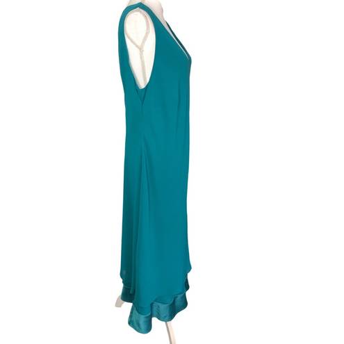 Talbots  Women’s V-neck Chiffon Overlay Turquoise Tank Maxi Dress