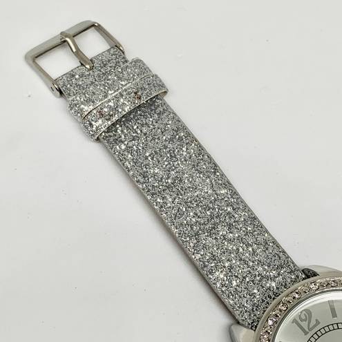 FMD women’s watch silver tone rhinestones Quartz analog 38mm leather band runnin