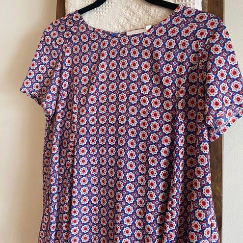 Lush Clothing NWOT Lush from Nordstrom red, blue & cream printed short sleeve shift dress