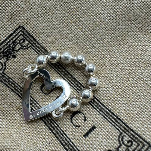 Gucci  Sterling Silver Open Heart Ring Size 6 NEW Toggle & Beaded