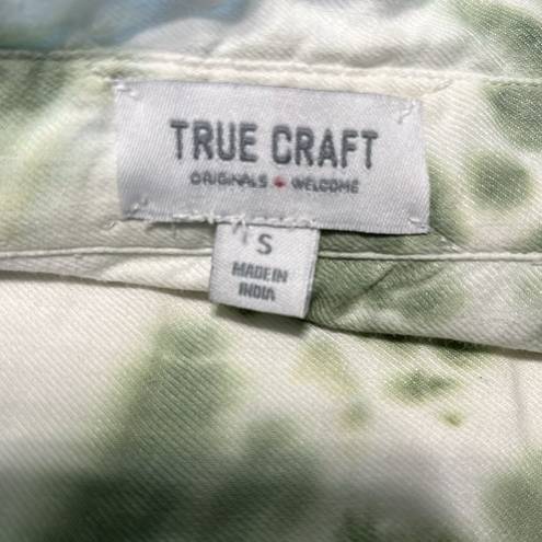 True Craft Blouse Green Tie Dye Long Sleeve Button Down Front Womens Small Worn Once