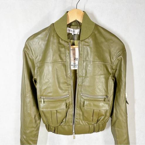 House Of CB  London Olive Green Faux Vegan Leather Bomber
Jacket Size XS