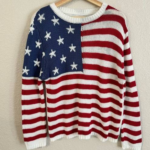 Grayson Threads  Pull Over Cable Knit American Flag Novelty Sweater Graphic S