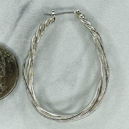 Twisted Silver Tone  Hoop Earrings Pierced Pair