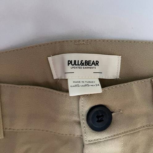 Pull & Bear High Waisted Seam Front Khaki Tailored Trouser Pants