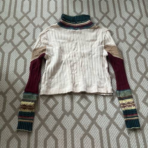 Free People ski knit mock neck cropped colorblock long sleeve sweater XS