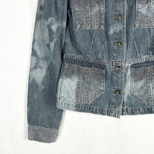 DKNY  Small Jean Jacket Reworked Denim Hand Embroidered Bleached Distressed 509