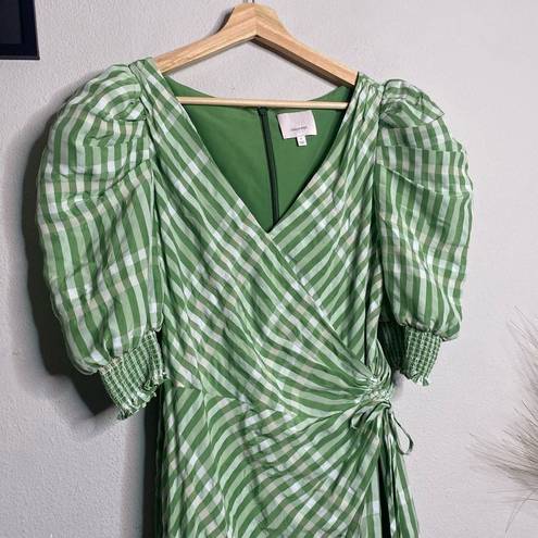 Cinq à Sept Cinq A Sept Dress Gia Plaid Puff Sleeve Green Midi Dress Size 6