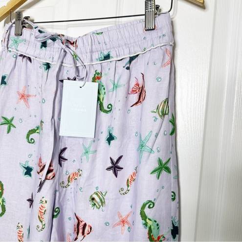 Hill House  The Skylar Pant Sea Creatures 100% Linen Pants Size M Beach Ocean