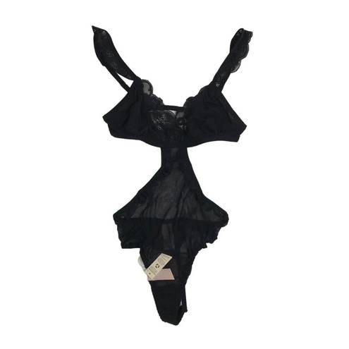 We Are HAH  Key To Ur Heart Sheer Mesh Bodysuit Cut Out Side In Noir/Black XS NWT