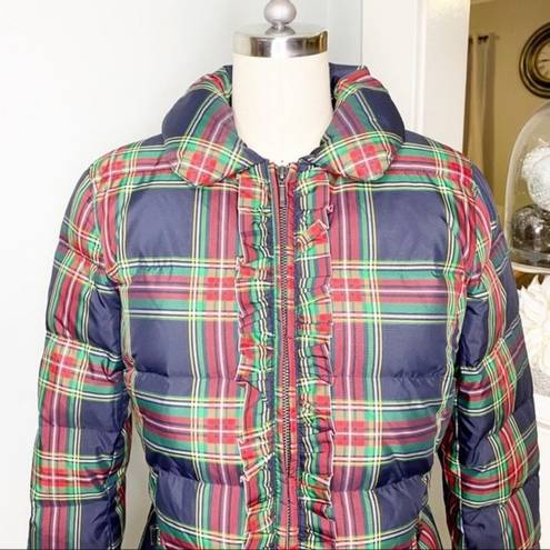 Talbots  Plaid Tartan Ruffled Down Winter Coat XS Red Blue Green