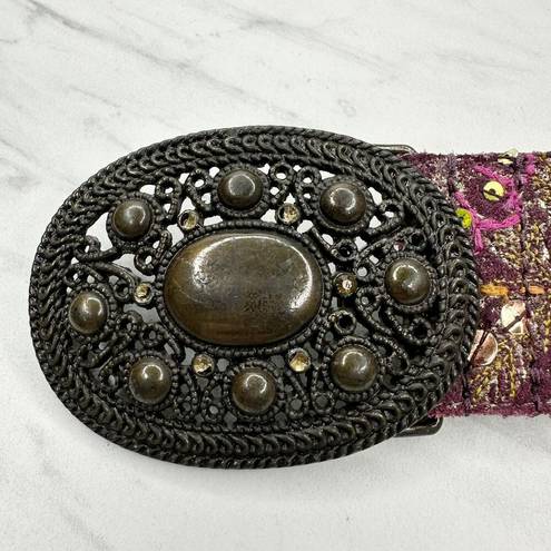 Chico's  Vintage Genuine Leather Floral Sequin Embroidered Belt Size Medium M