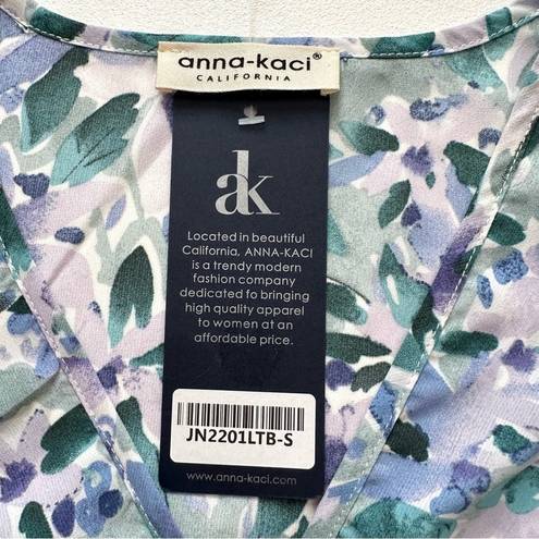 a.n.a -Kaci Dress Lavender Green Floral Flutter Short Sleeve Tiered Boho Small