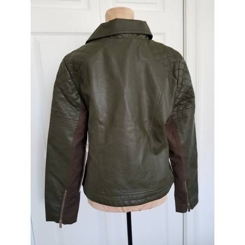 Krass&co Boundless North North&. Womens Faux Leather Moto Jacket Wonderland Green Sz M